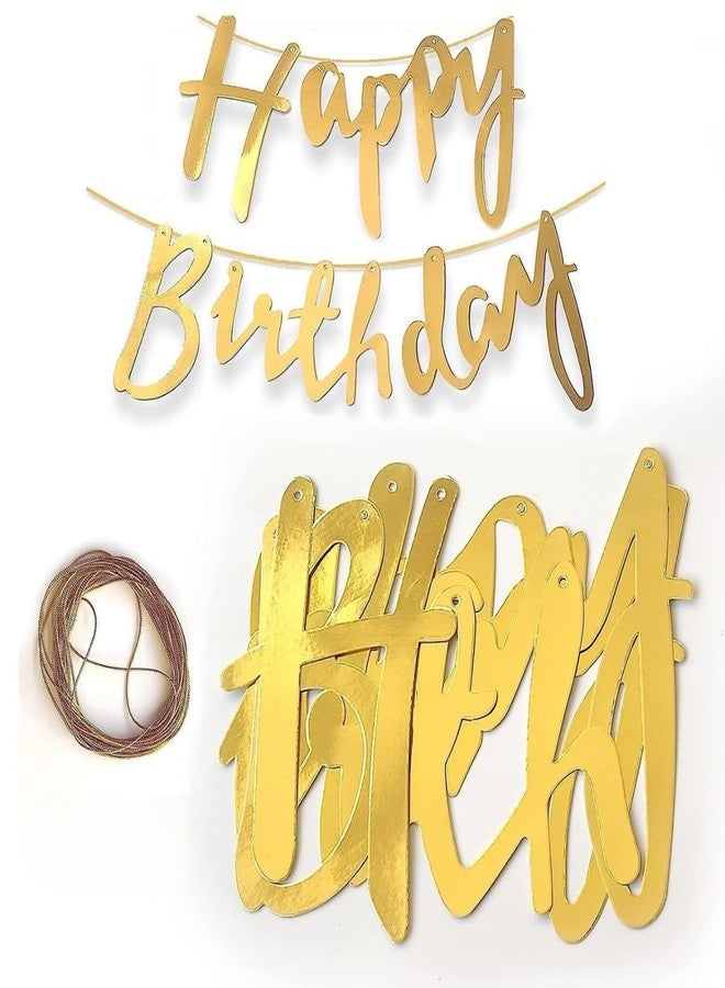 Hemito Happy Birthday Golden Cursive Banner Party Decoration Item with Ribbon Boy Theme Bunting|Happy Birthday Party Cursive Metallic Banner - Gold - Image 3